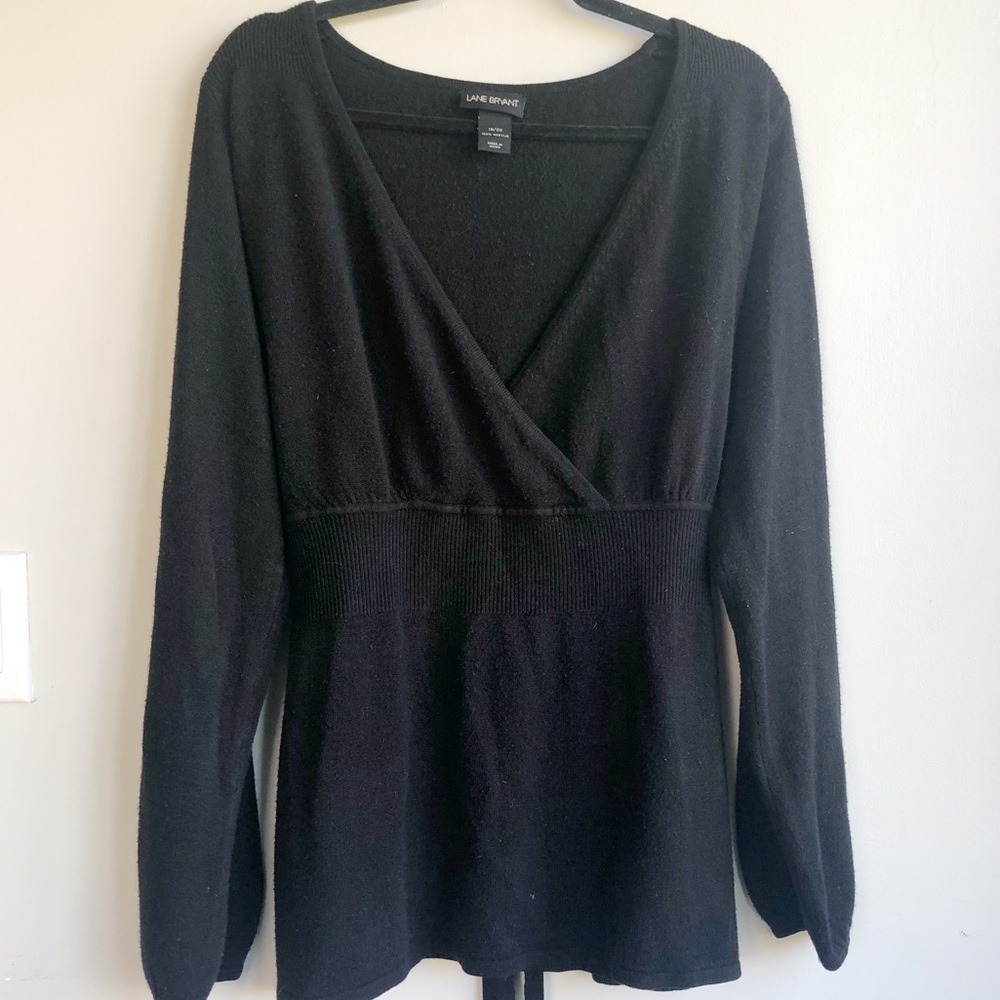 Lane Bryant Black Ballerina Style Faux Wrap Style Sweater